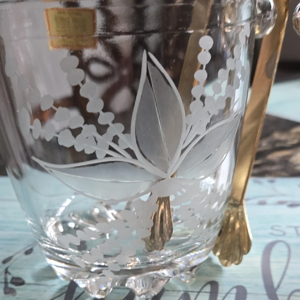 Murano Clear Glass Ice Bucket with Gold Handles